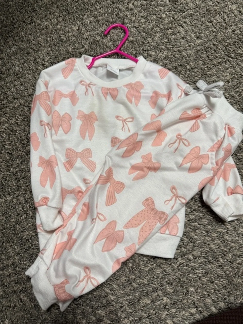 Girls White Pajama Set with Pink Bow Print